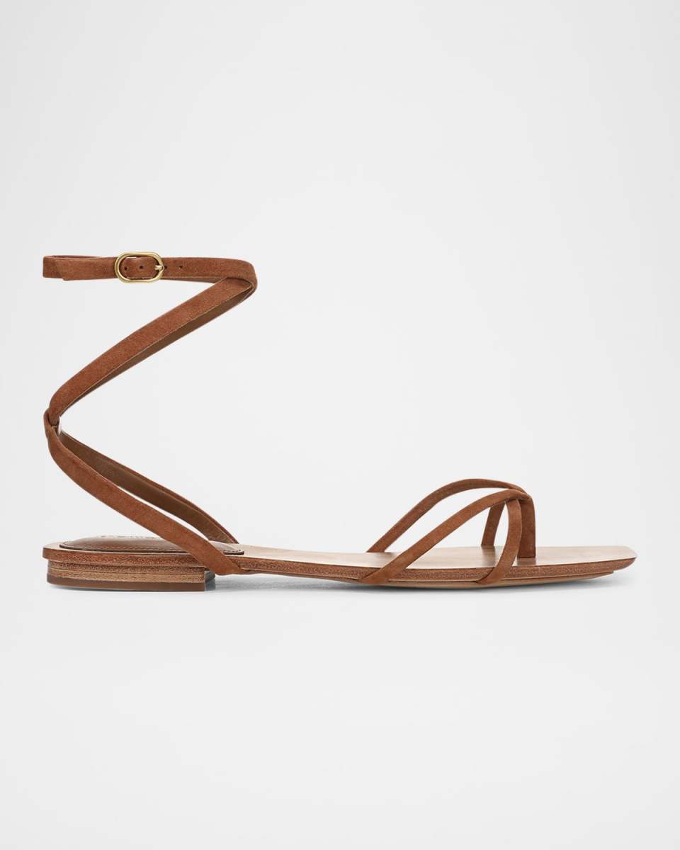 Allegra Suede Flat Ankle-Strap Sandals